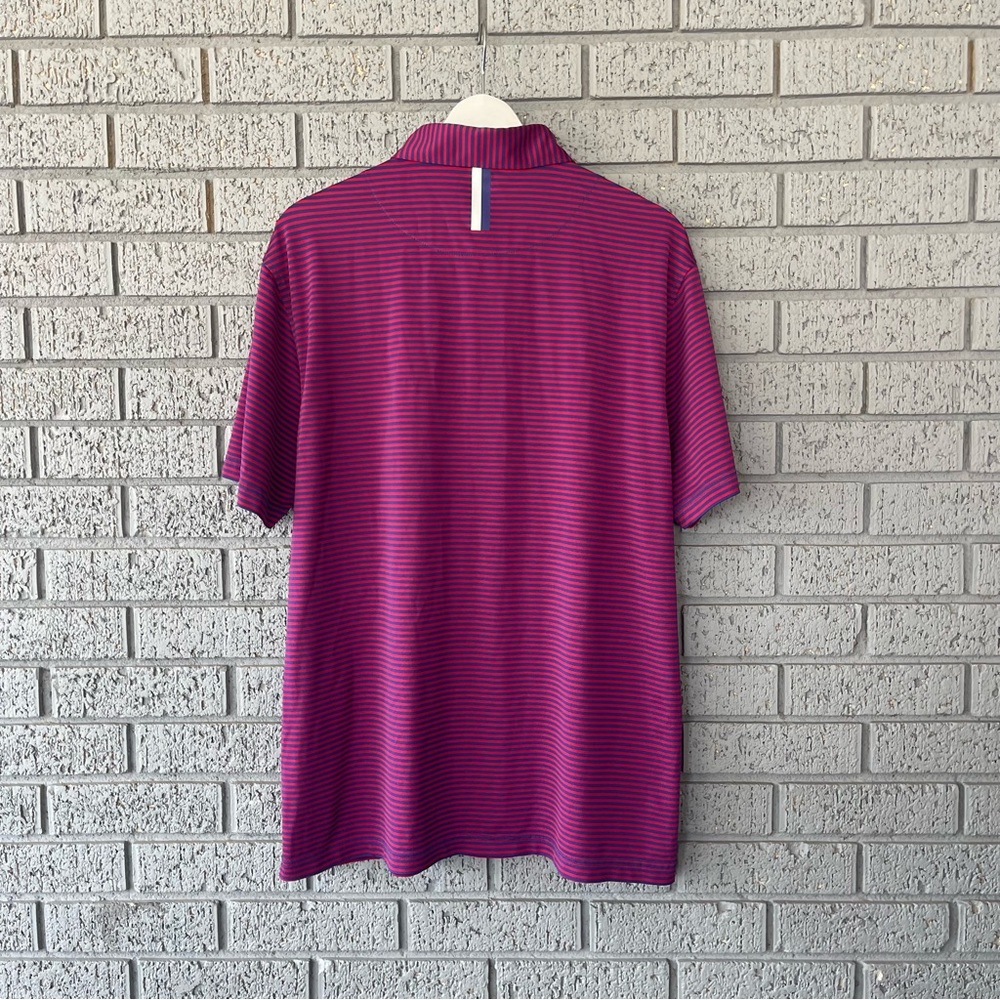 Rhoback The Birdie Stripe Performance Polo in Cardinal Red/Fleet Navy Size Large - Picture 5 of 6